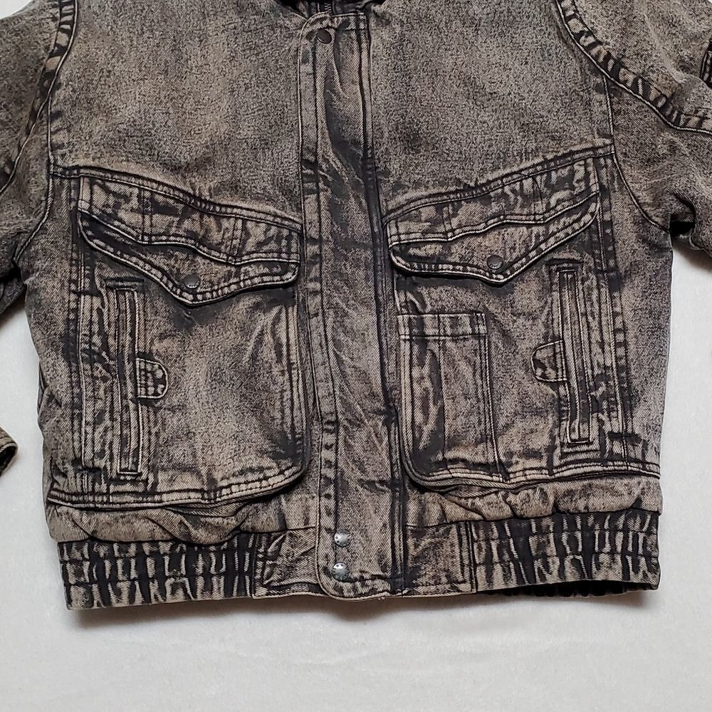 Rare Vintage 80s New Wave Todays News  Black Acid Wash Denim Puffer Jacket - Picture 2 of 14